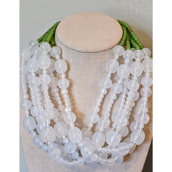 Angela Caputi Seven Strand Semi-Opague Clear & Light Green Acrylic Bead Necklace - Picture 1 of 8